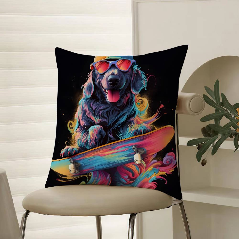Retro Style Trendy Artistic Dog Pattern Pillow Case Comfort Sofa Bed Silky Elegant Invisible Zipper Decorative Cushion Cover