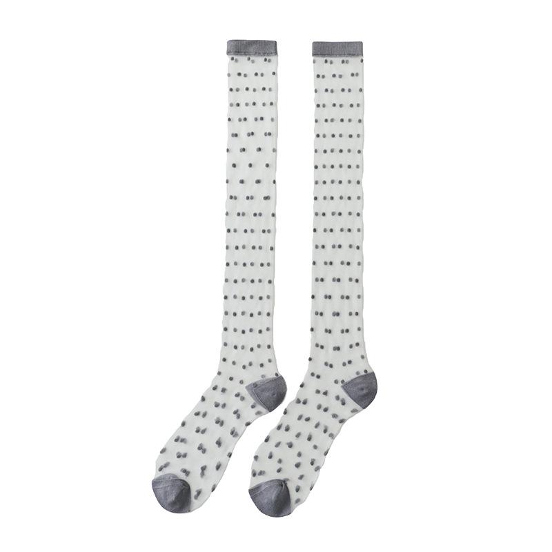 One-Piece Korean Style Polka Dot Silk Mesh Slouch Socks - Women's High Top Thin JK Lolita Calf Socks