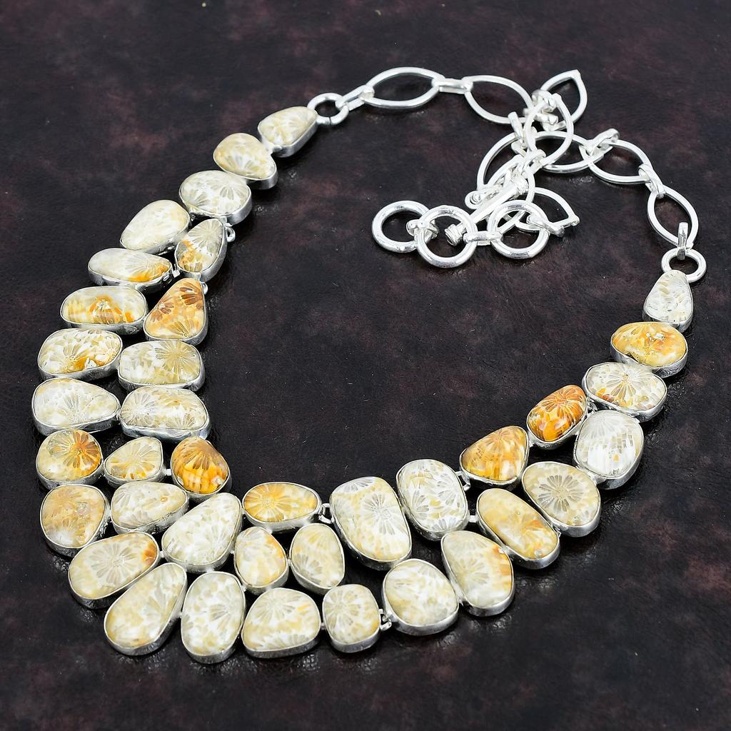 Fossile Koralle Edelstein handgefertigt 925 Sterling Silber Schmuck Halskette 18" AMN-662