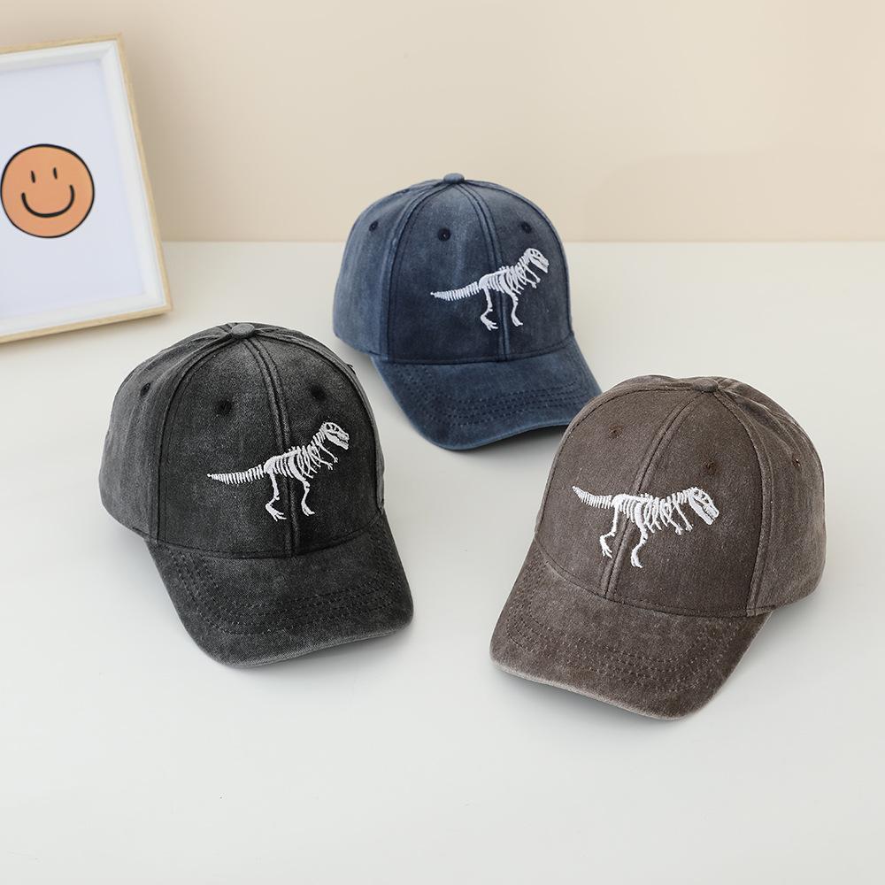 Children's Dinosaur Skeleton Washable Baseball Cap - Spring/Summer Vintage Distressed Style 