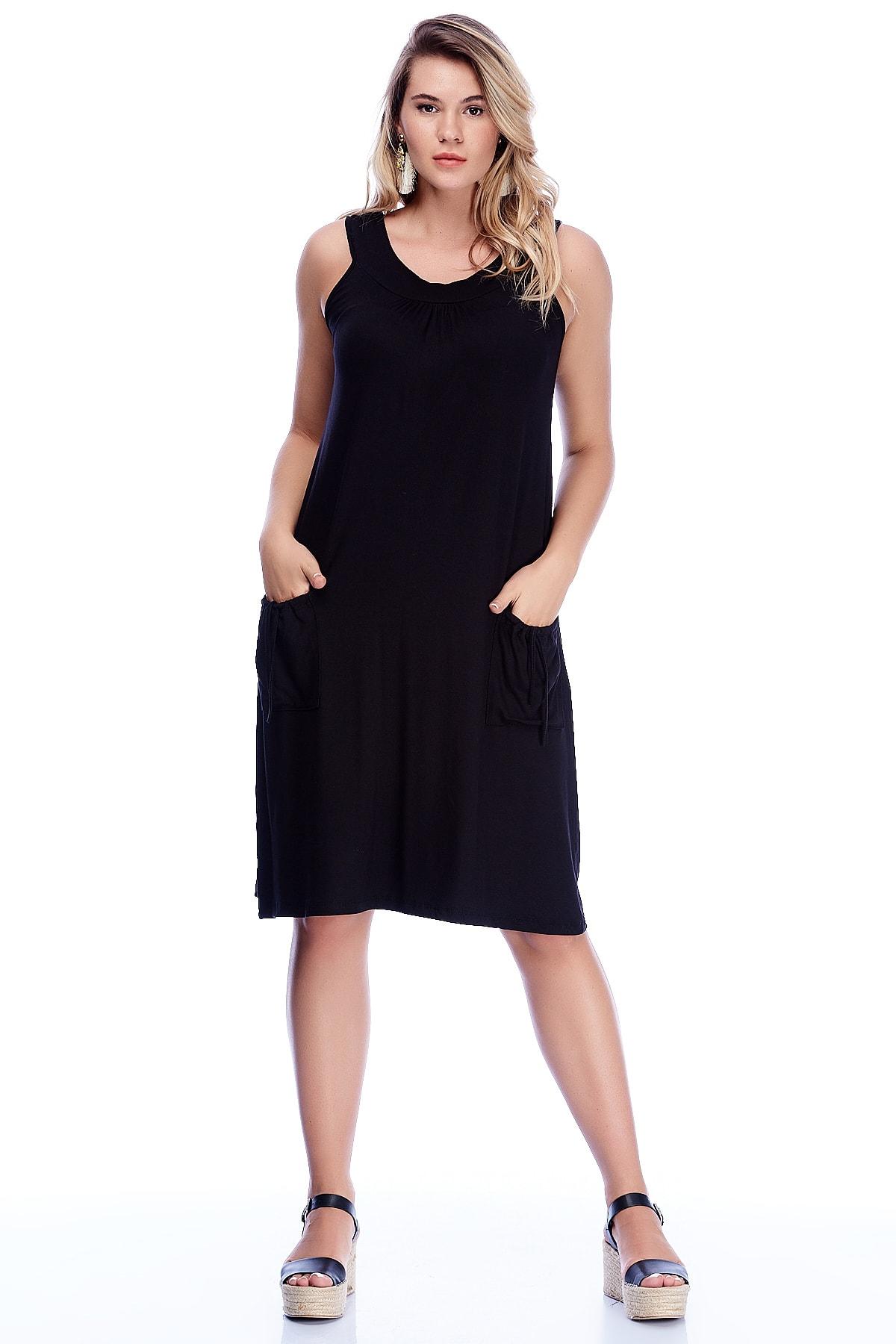 

Women s Big Size Dress Plus Size Black Viscose Pocket Comfortable Cut Dress 2XL