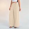 High Waist Wide Leg Pants for Women Elastic Waistband Loose Fit Lightweight Linen Trousers Casual Style