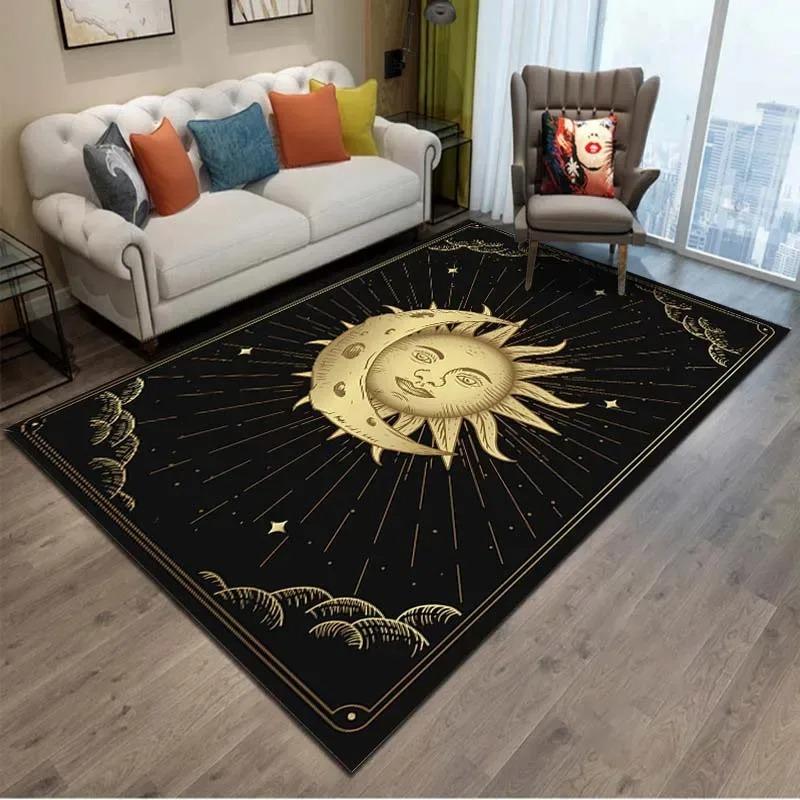 Mystical Celestial Area Rug Collection Golden Astrology Galaxy Pattern Floor Mat For Living Room Boho Home Decor