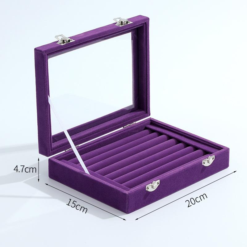 Ring Organizer Tray 7 Slots Velvet Jewelry Earring Storage Box with Clear Lid Jewelry Display Case for Girls Wife Mom Women