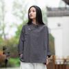Chemise rétro pour femme printemps/été 2025 en coton lin avec col montant et design color block