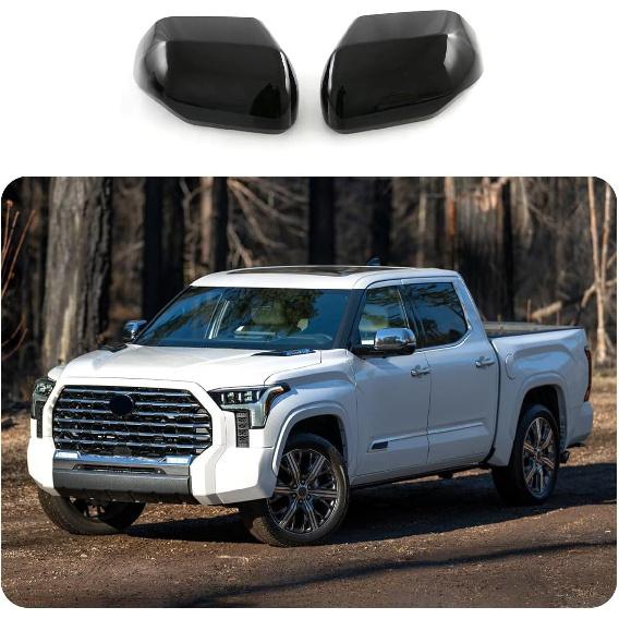 Car Accessories Fit For Toyota Tundra/Sequoia 2025 2024 2023 2022 Exterior Car Door Side Rearview Mirror Cover Trim With Turn Signal (Glossy Black)