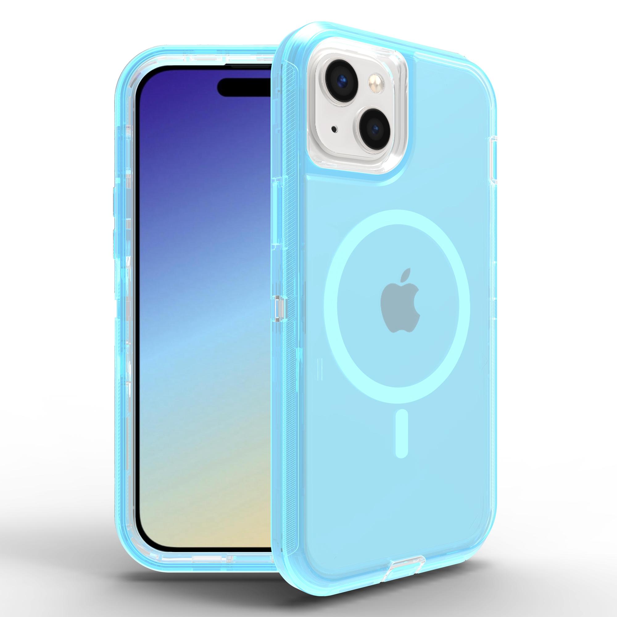 

For iPhone 15 Case Compatible with MagSafe Shockproof TPU+PC Phone Back Cover Transparent Blue