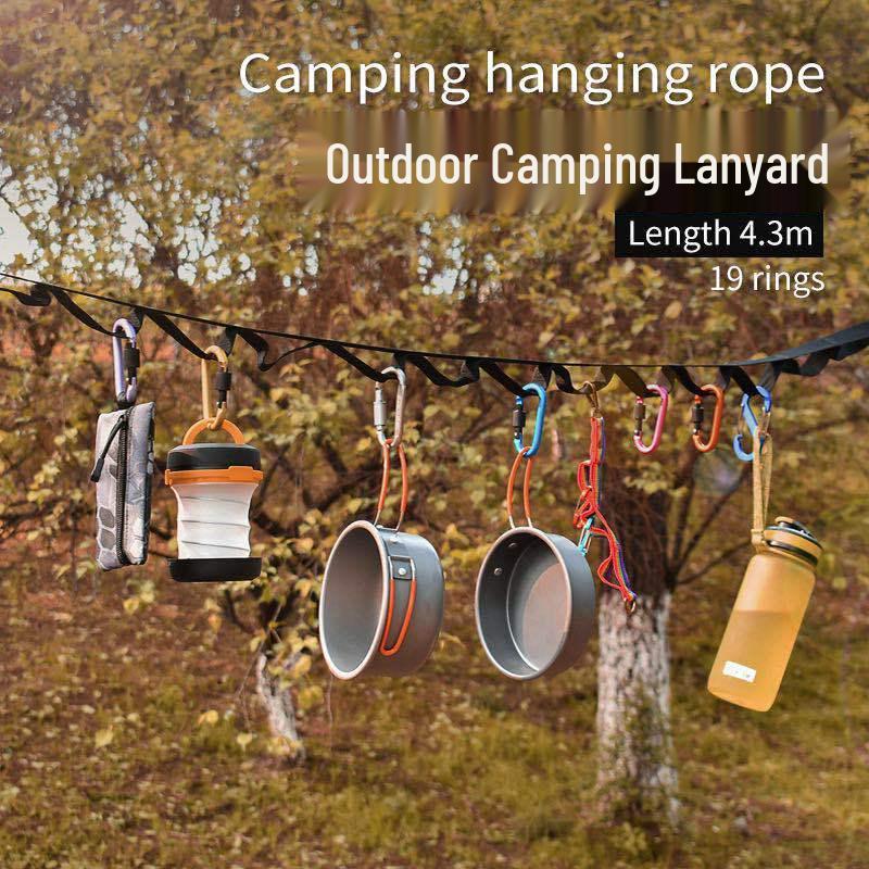 Hot-Selling Outdoor Tent Storage Lanyard: 19-Loop Camping Clothesline Tie Strap