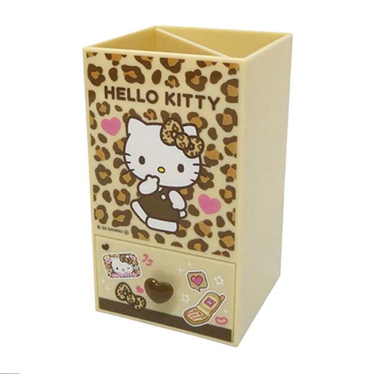 K Company Hello Kitty Square Pen Stand, Leopard Print, CSQ1-KTHY, H139 x W80 x D80mm