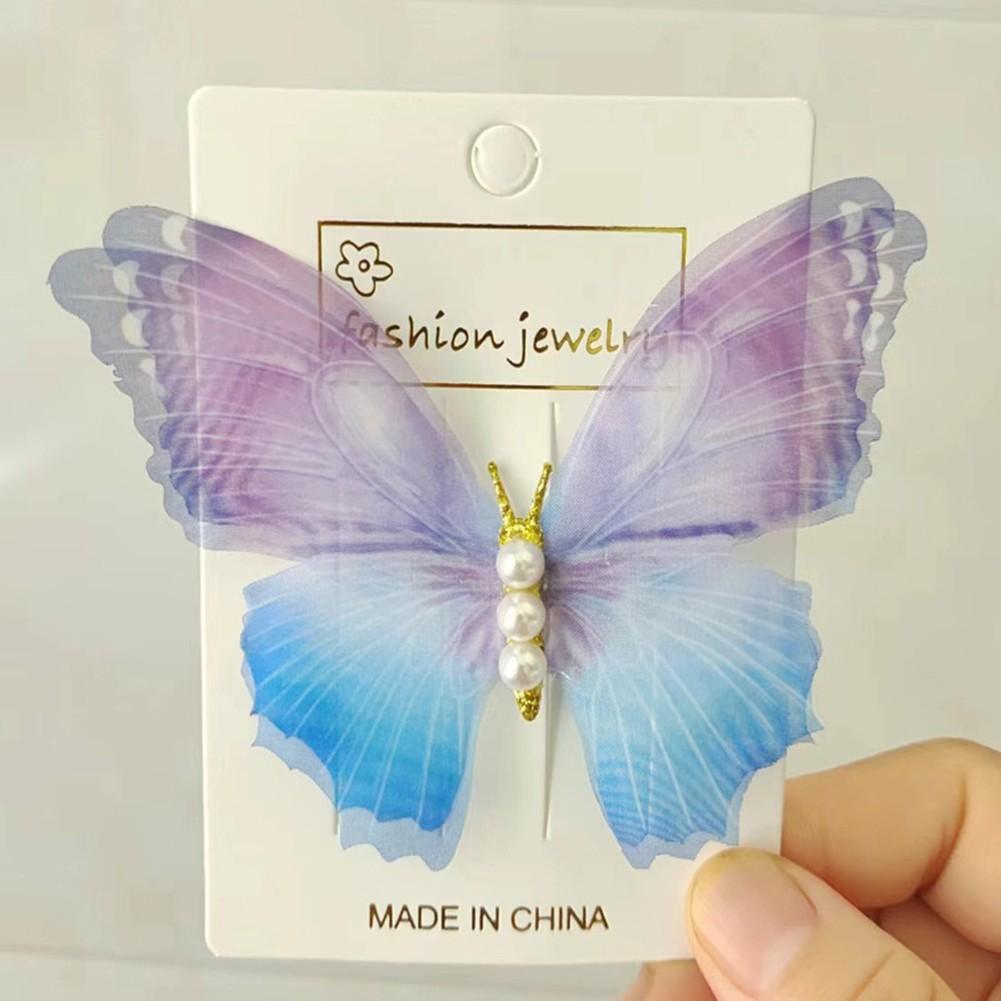 Cute and Compact Butterly Hair Clip in Soft Cotton Material with Elegant Pearls