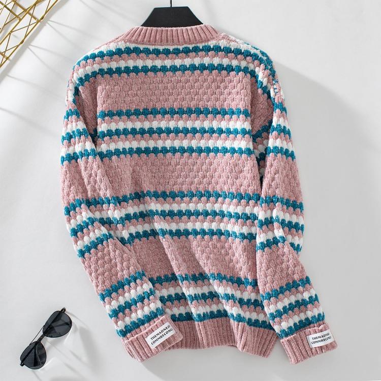 Vintage Stripe Cardigan Knitwear Sweater Long Sleeve Loose Top O Neck Autumn Winter