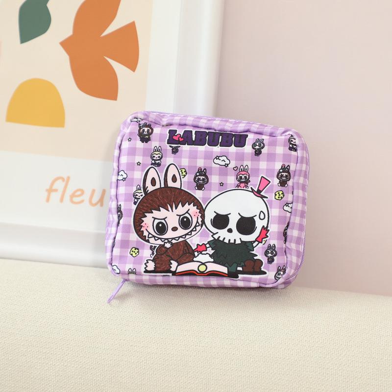 Cartoon multi-color canvas women's sanitary napkin storage bag, aunt handkerchief bag, sanitary cotton storage bag CLE