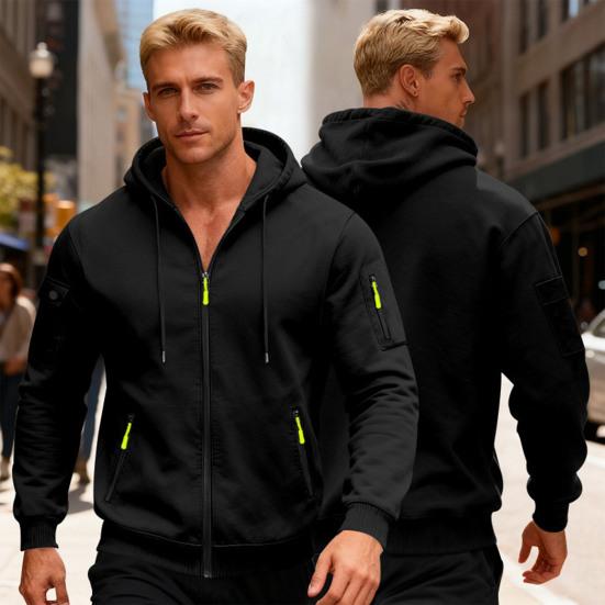 Hanorac Gros pentru Bărbați cu Fermoar, Cald, cu Glugă, cu Buzunare cu Fermoar, Jachetă Sport Casual de Toamnă Iarnă pentru Sală, Activități Zilnice, Streetwear
