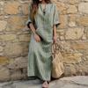 Abito da donna a righe con tasche in cotone e lino, stile europeo e americano