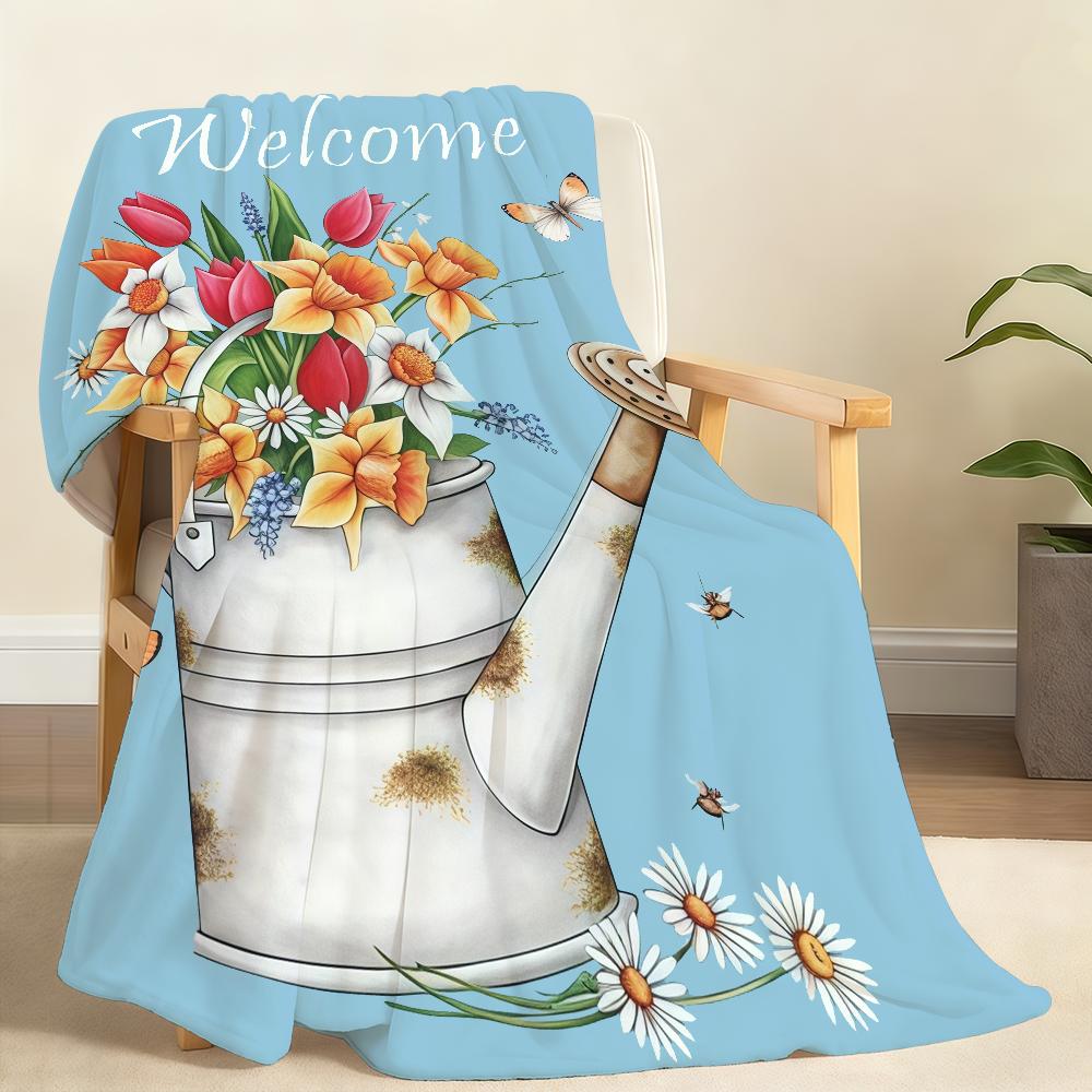 Yellow Polka Dot Watering Can Blanket Soft Throw Blanket for Home Bedroom Bed Sofa Picnic Travel Office Rest Cover Blanket Gift