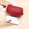 Genuine Leather Women Double Zip Wallet   Ladies Clutch Purse Cowhide Wristlet Bag Coin Purse Fashion Mobile Phone Bags