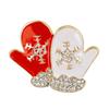Women Fashionable Christmas Style Alloy Pin Brooch Red and White Lover Gloves Design Brooch