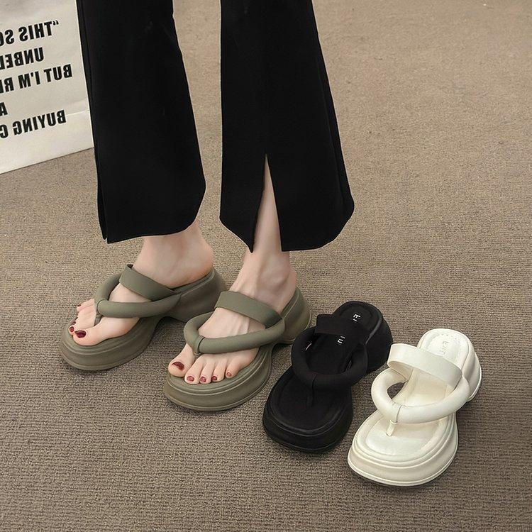 [Youshilai] Ruth's Same Thick-soled Herringbone Cool Slippers 2025 Summer New Pinch Bread Beach Sandals Women
