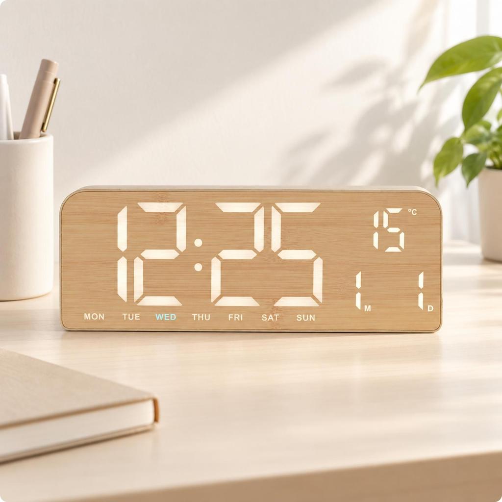 Digital LED Clock with Temperature Display Easy Reading Alarm