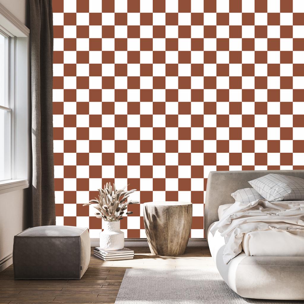 Checkerboard Wallpaper White and Orange for Living Room and Bedroom 50x1000