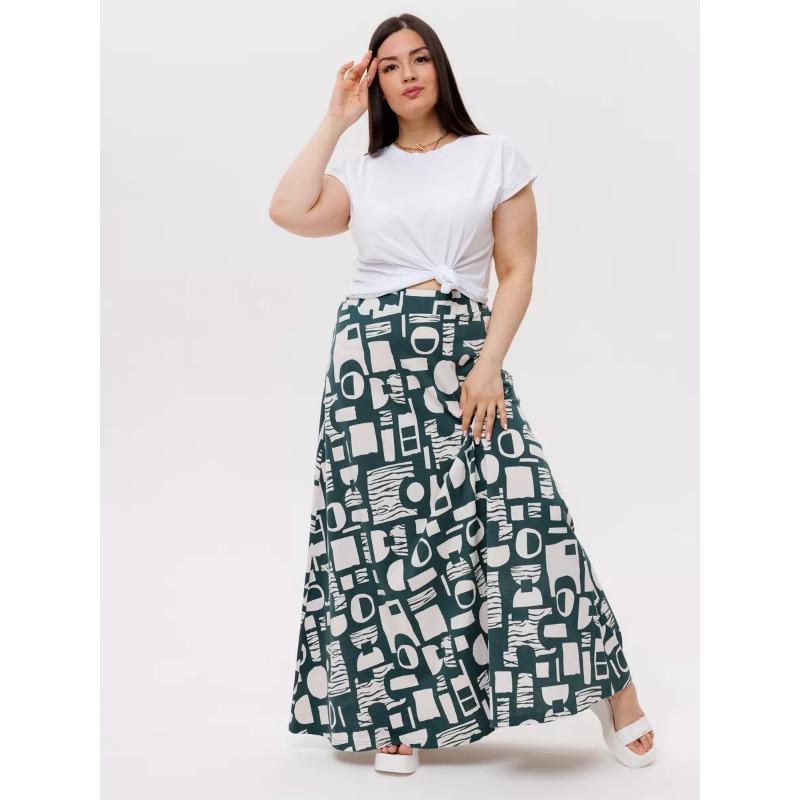 Damen Midi-Rock mit Print, Elastischer High-Waist Fließender A-Linien-Rock