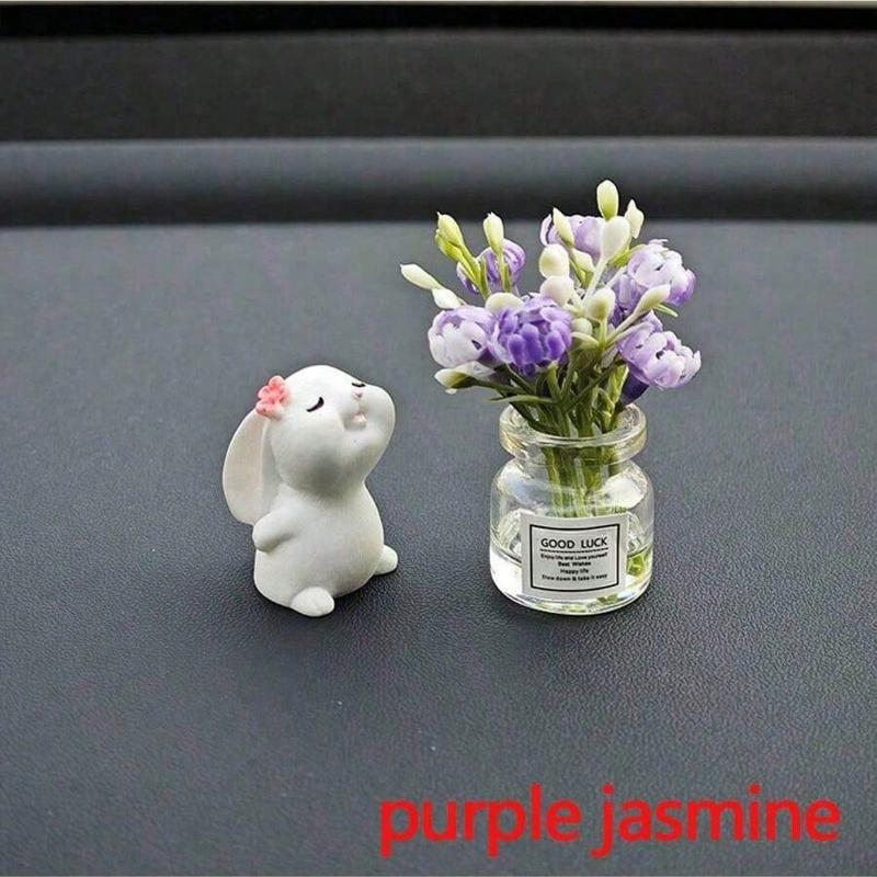 Cute Rabbit Ornament Flower Vase Decor For Car Interior