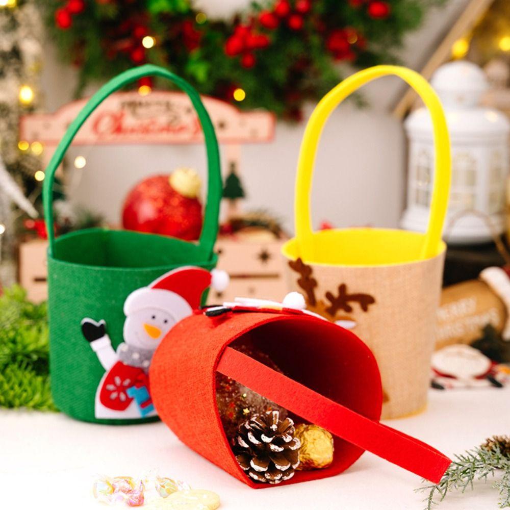 Snowman Elk Christmas Bucket Handbag Large Capacity Delicate Cartoon Candy Bag Funny Reusable Santa Claus Bag Xmas Gifts