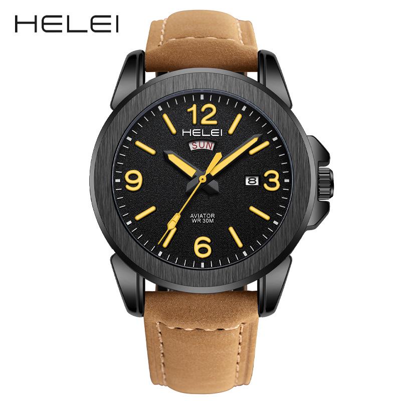 Hot-Selling Men's Fashion Quartz Watch: Waterproof, Luminous, Genuine Leather Strap