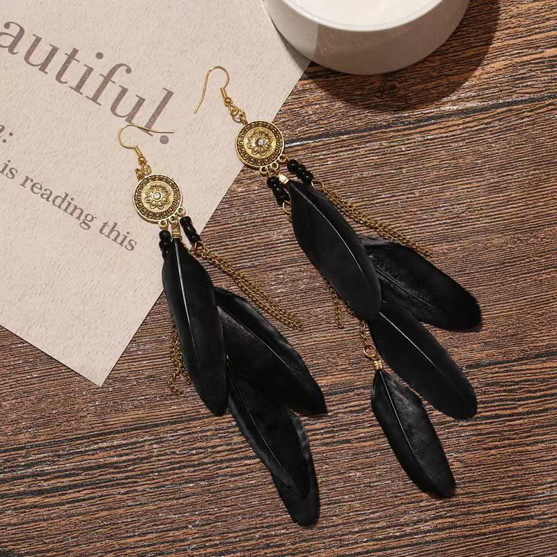 Bohemian Feather Tassel Earrings - Ethnic Yunnan Tourism Bestseller