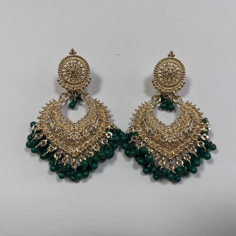 Bohemian Ethnic Heart Stud Earrings: Long Bell Vintage Style for Women