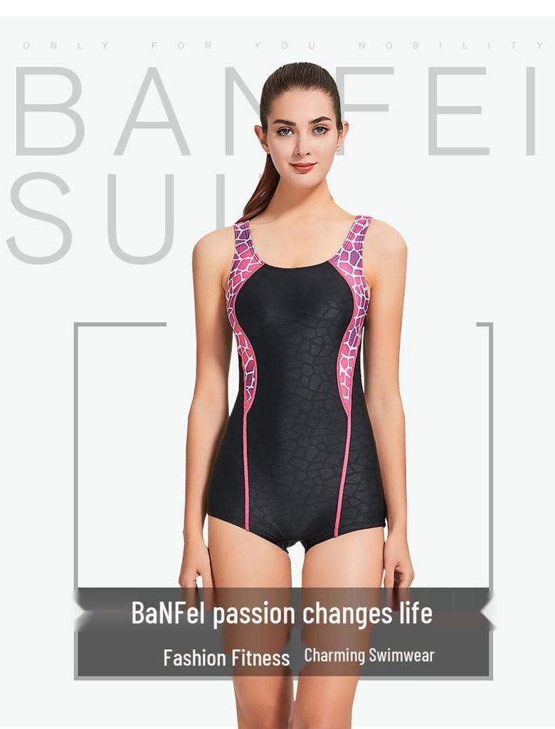 Banfei Women's Water-Repellent Quick-Dry Sharkskin Tummy-Control Swimsuit with Padded Bra
