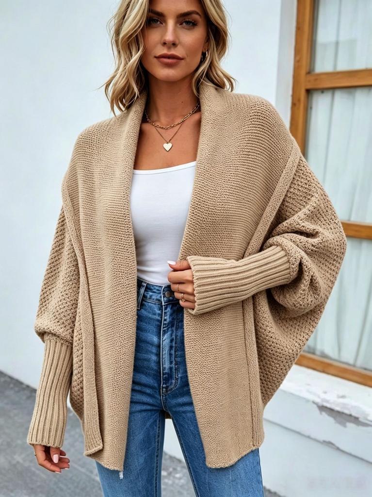 Autumn and Winter New Women's Knitted Sweater Solid Color Bat Sleeve European and American Sweater Cardigan Jacket Women