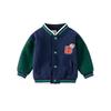 Boys' Fleece Baseball Jacket for Autumn and Winter, Baby Boy's Stand-Up Collar Zip-Up Sweatshirt, Children's Fleece-Lined Letter Casual Jacket