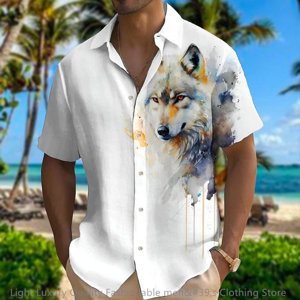 men's shirt short-sleeved shirt 3D printed animal pattern short-sleeved clothing super large