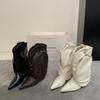 Retro Spice Girls Wind Fried Street Pants Boots Women's Shoes Autumn and Winter New Wedge Heel Medium Boots Western Cowboy Boots