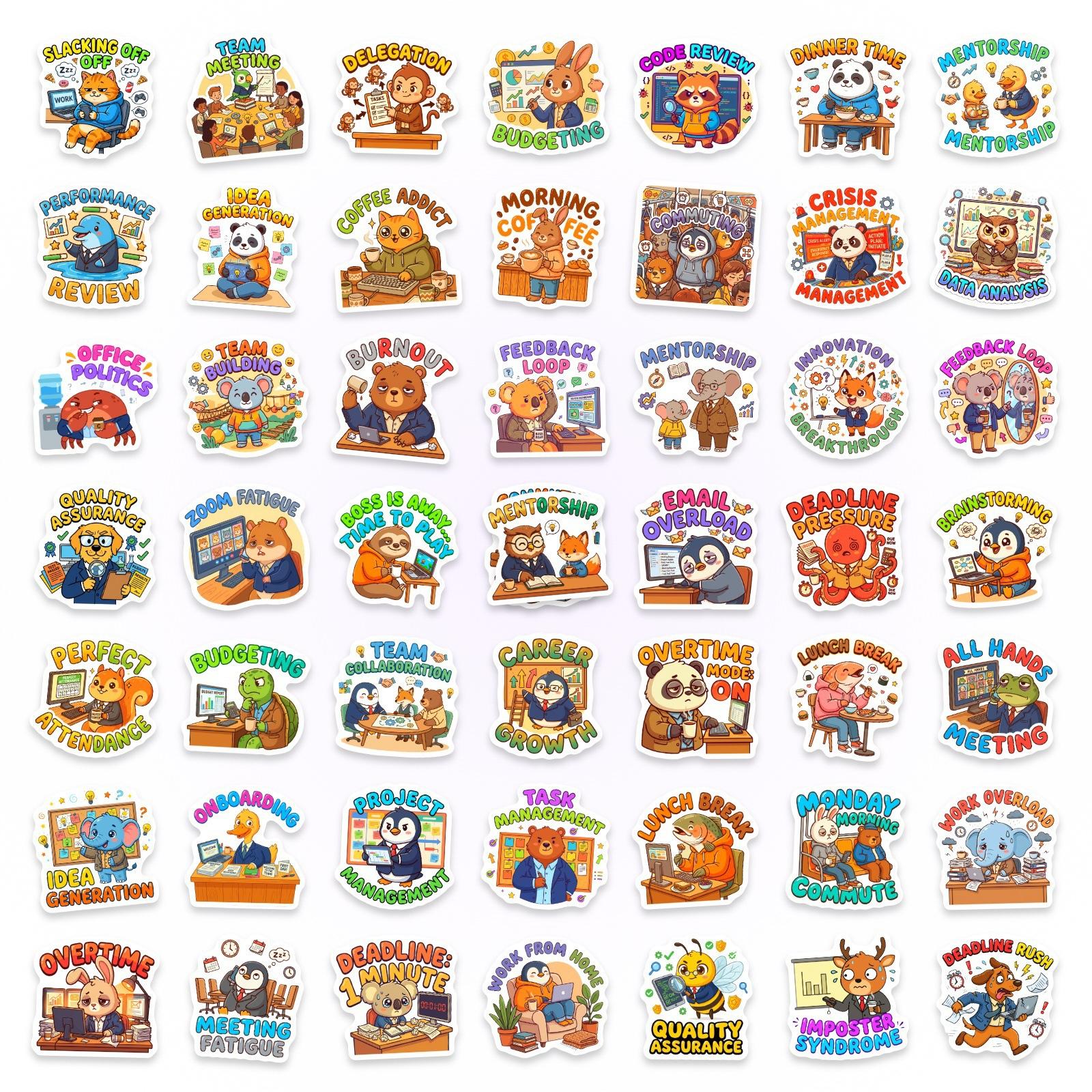 50 Cartoon Workplace Animal Stickers Office Fun Terrier Hand Account Stickers
