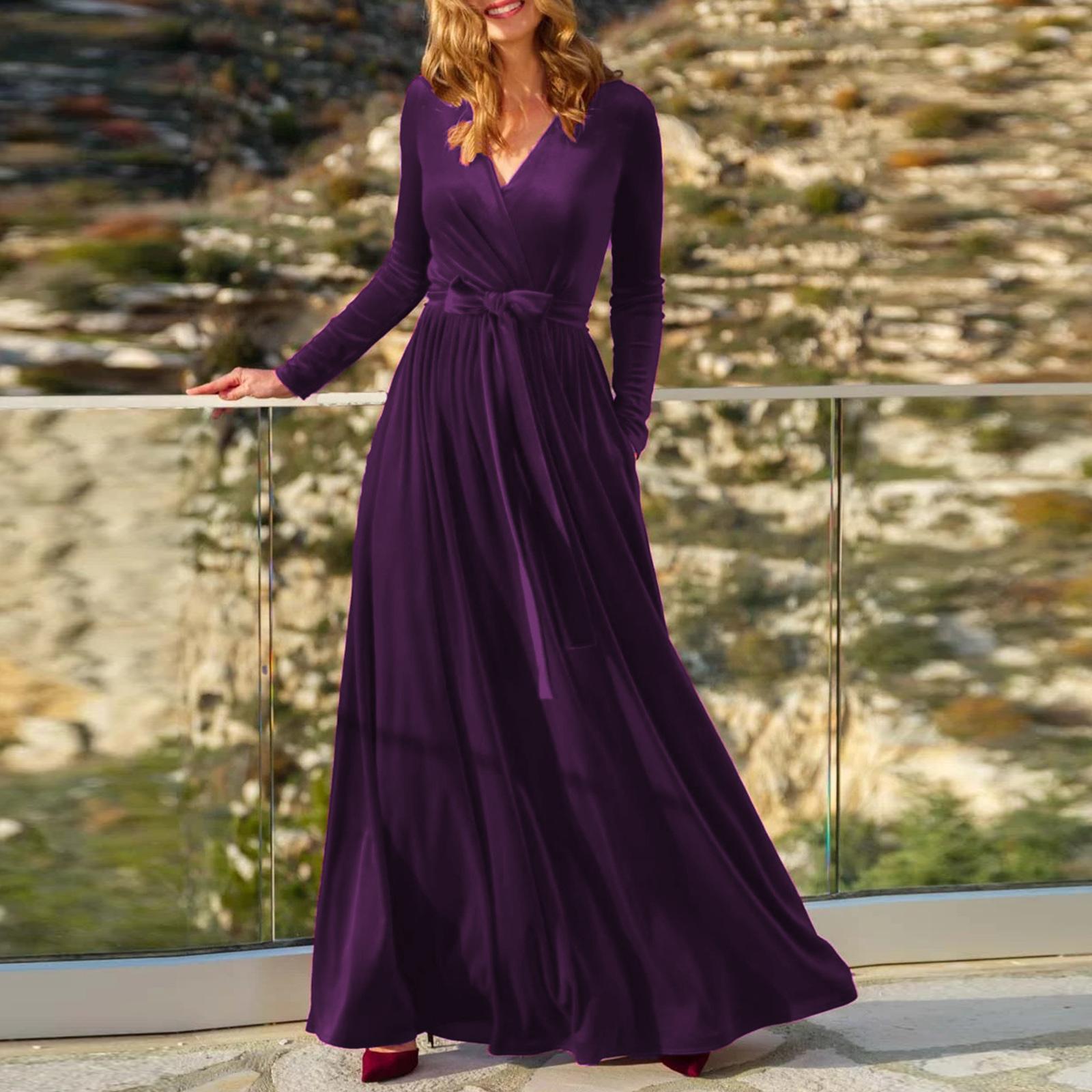 

Женское элегантное и стильное длинное платье с V-образным вырезом XXL