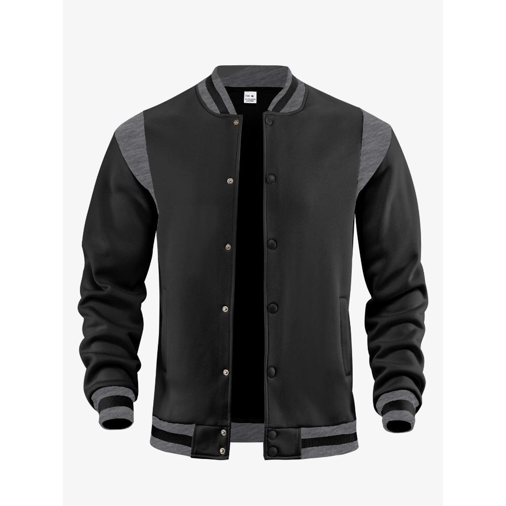 Casual Sports High-Street Fleece-Lined Cardigan Patchwork Stand-Up Collar Aviator Baseball Jacket Men’s Aviator Jacket