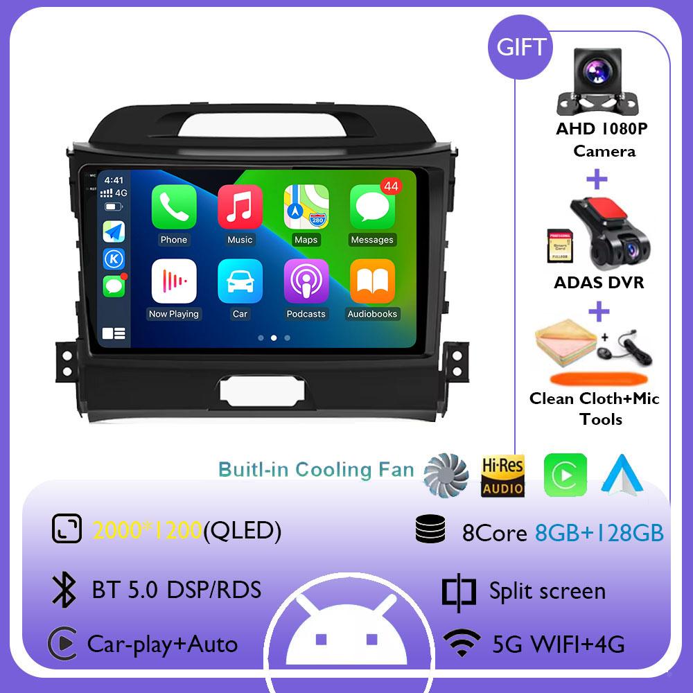 9Inch Android 14 Wireless CarPlay Auto Car Radio for KIA Sportage 3 2010-2015 2016 4G+WIFI Multimedia Video Player GPS Autoradio