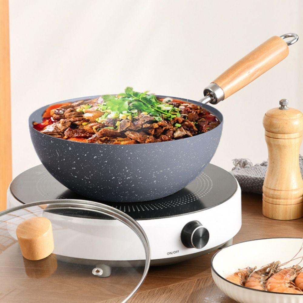 Non-stick Marble Pattern Wok Rapid Heat Milk Pot Useful Stir Fry Pan  Dormitory