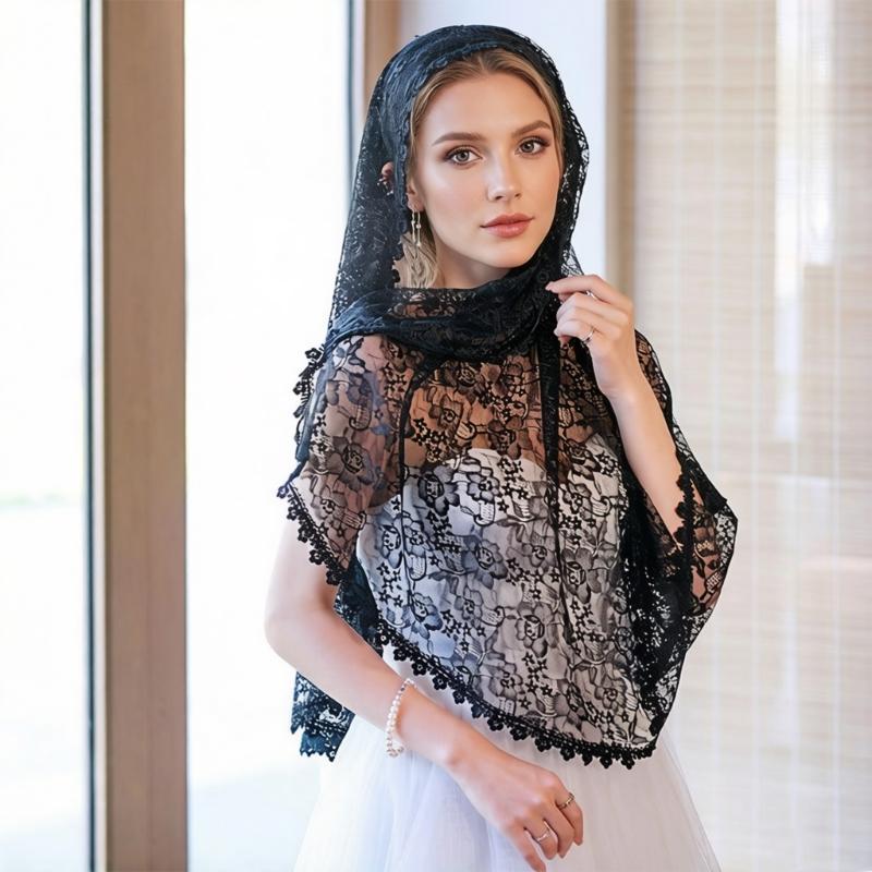 Elegant Lace Bridal Veils With Embroidery Flower Tulle Mantilla Women Church Shawl Wrap For Wedding And Special Occasion