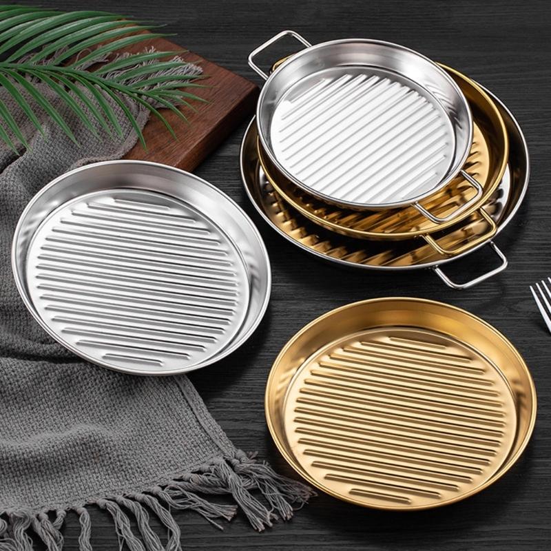 Pack Of 3 Rustproof Metal Snacks Plate Snacks Serving Dishes Stainless Steel Tray with Handle for Gatherings Event