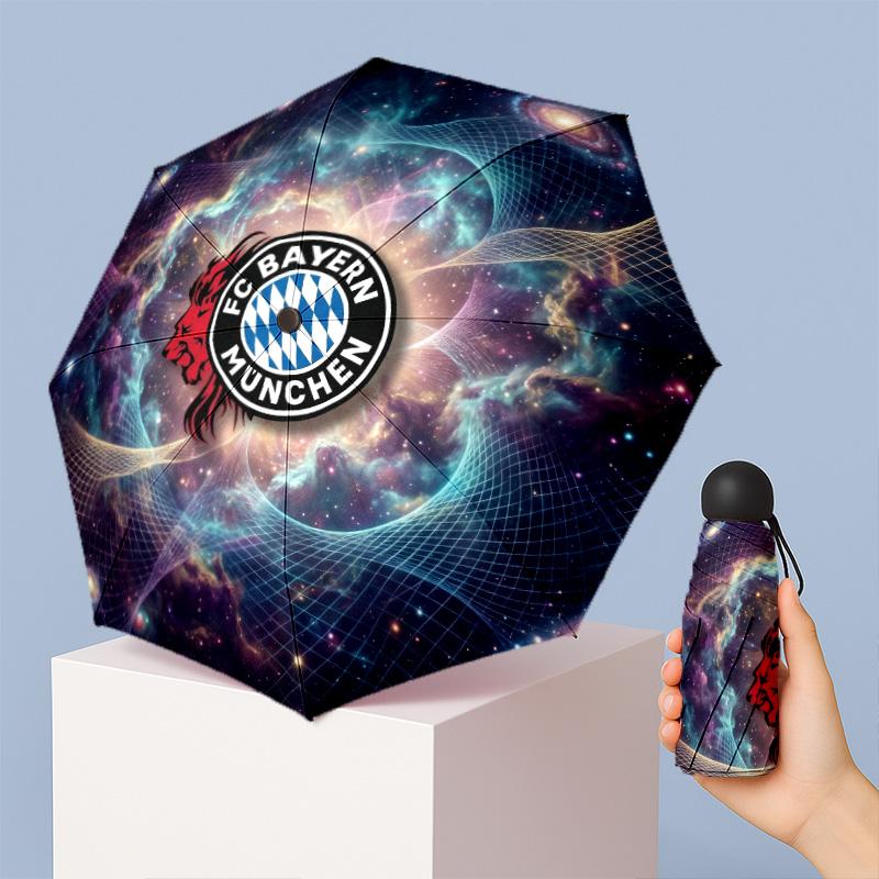 FC Bayern München Muster Gedruckter Mini 5-fach 8 Rippen Kompakter Regenschirm Winddicht Wasserdicht Leicht Tragbar Faltbar