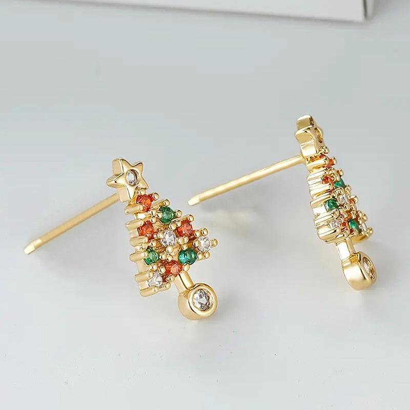 Exquisite Christmas Tree Earrings For Women, Micro-Inlaid Colorful Shiny Earrings, Fashionable And Trendy Holiday Atmosphere Gifts