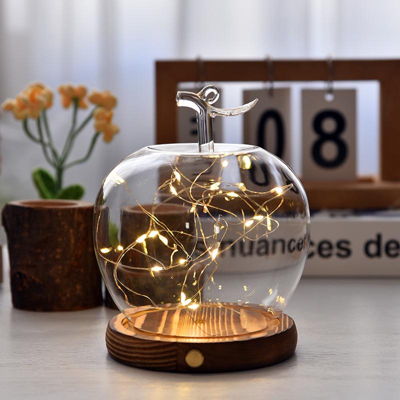 Christmas Eve Apple Preserved Flower Glass Dome Figurine with Clay Craft