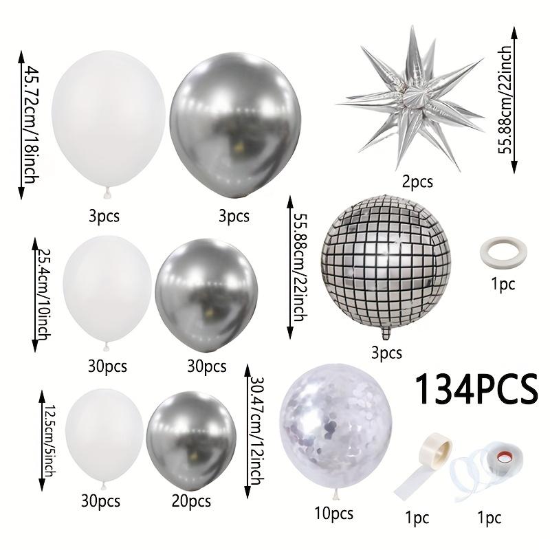134Pcs Silvery White Balloon Set Explosion Star Disco Aluminum Foil Arch For Birthday Party Party Wedding Decoration