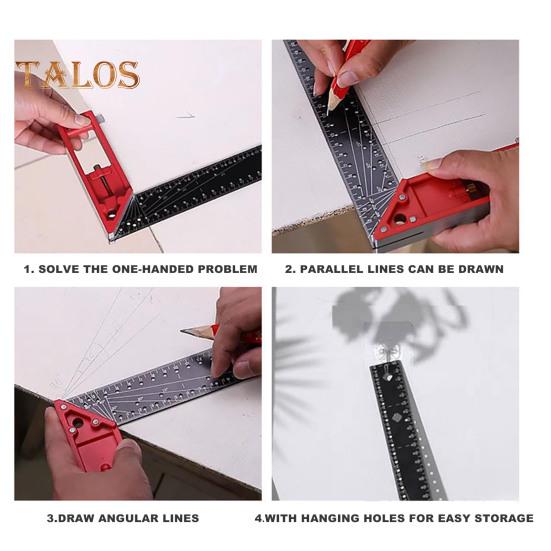 Woodworking Square Ruler High Precise Anti-drop Design Wide Application Multi-Function Angle Precision Square Woodworking Ruler