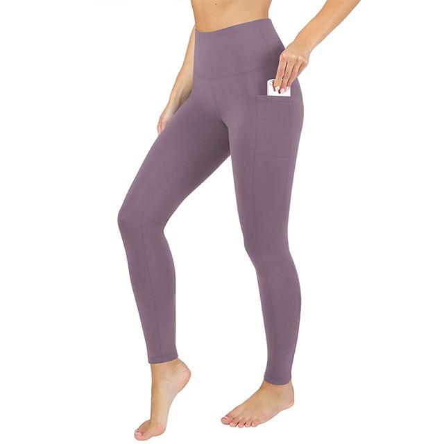 High Waist Fleece Lined Yoga Pants Women Thermal Thick Sweatpants Purple