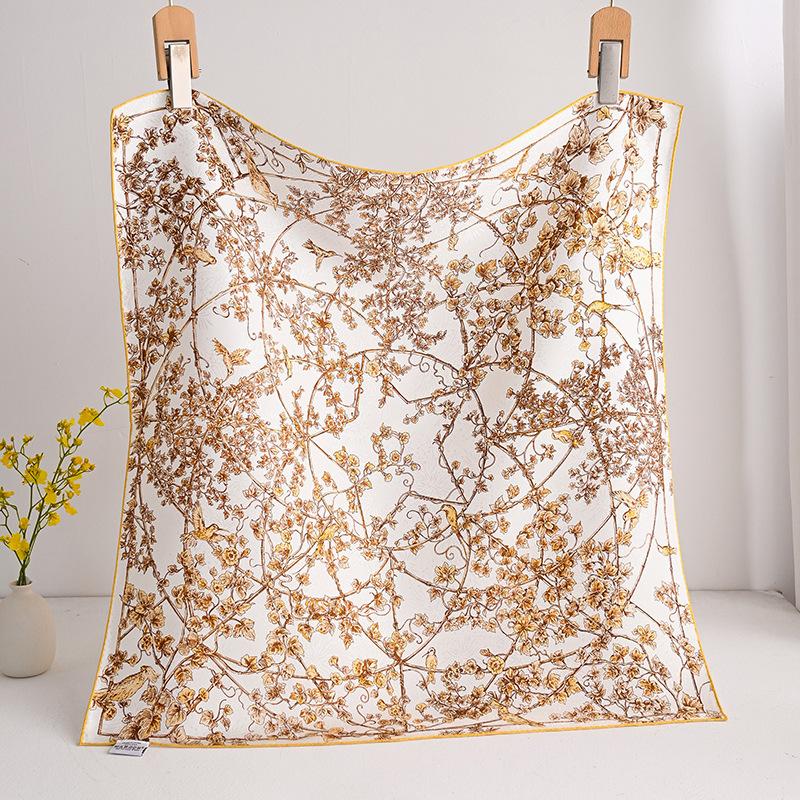 [Flower dill fireworks pattern] High-end flower vine silk silk scarf women s spring fashion hand-curled mulberry silk scarf 66