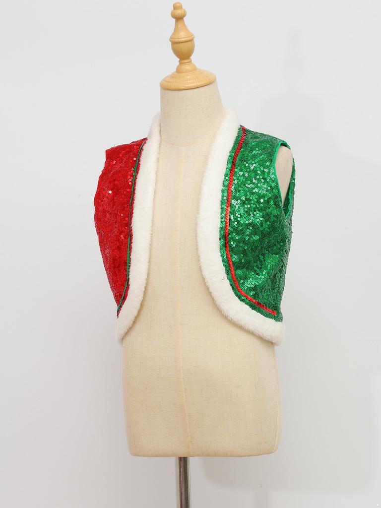 Boys Girls Circus Dance Waistcoat Kids Sleeveless Santa Elf Vest for Christmas Halloween Performance